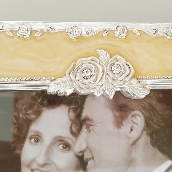 Silver 25th Anniversary Photo Album Pearly Frame Roses Plaque Velvet Felt Back - Picture 3 of 6